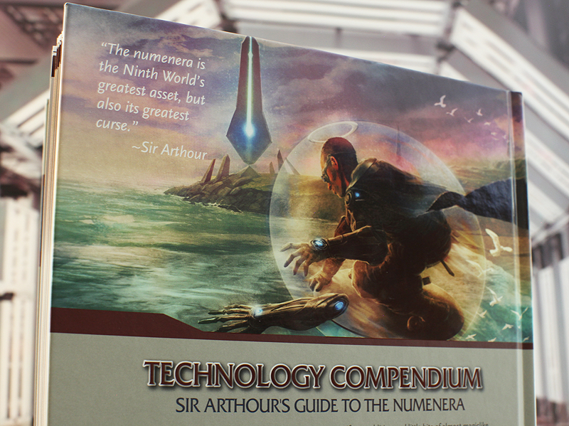 Back cover to the Numenera Technology Compendium - Sir Arthour's Guide to the Numenera produced by Monte Cook Games.